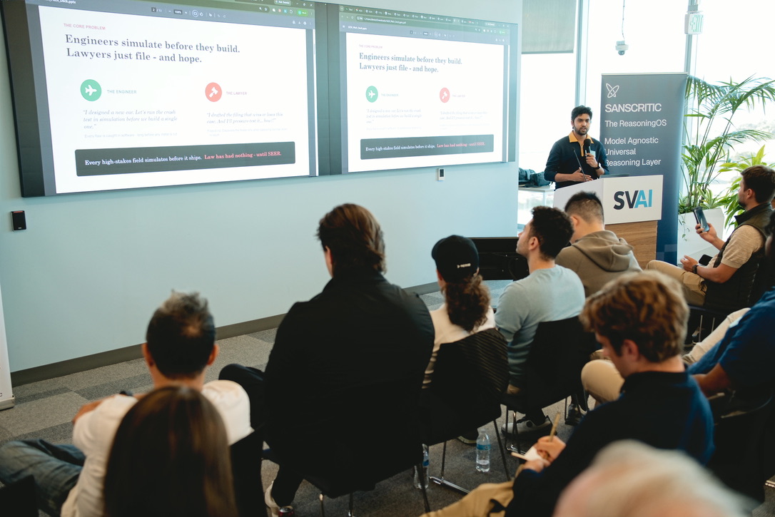 Abubakar presenting agentic AI systems at SVAI Hub